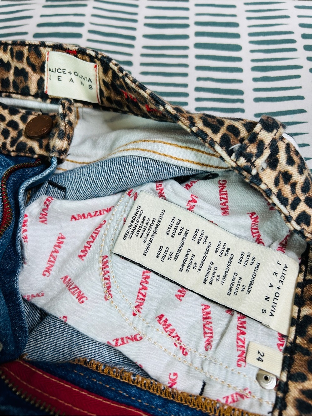 Alice + Olivia Leopard Zebra Trim Straight Crop Jeans 24 - Picture 11 of 12
